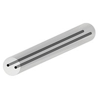 A diagram of a carbide rod with two parallel coolant channels